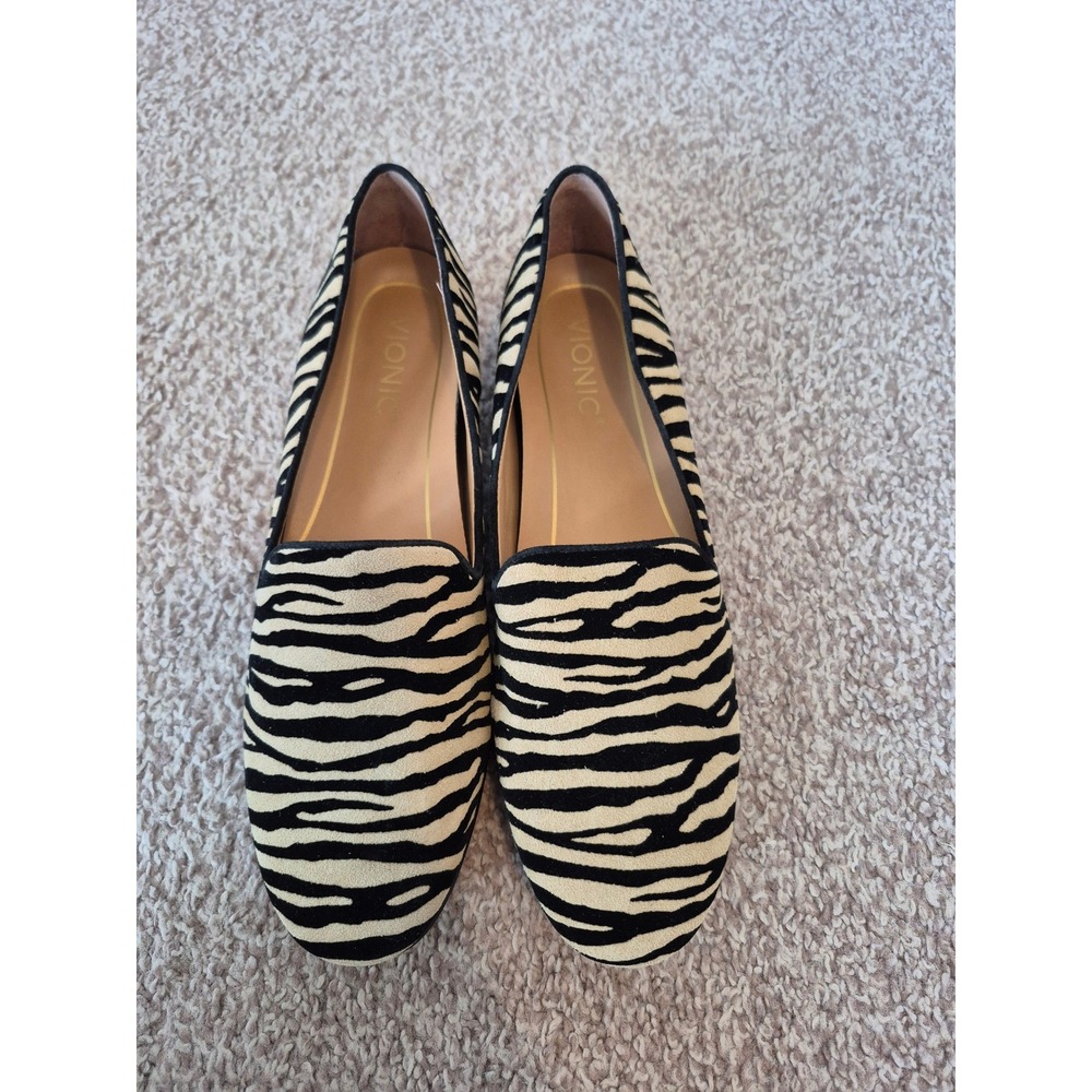 Vionic Willa Zebra Print Calf Hair Loafers Tan Black Size‎ 8 Womens Flats